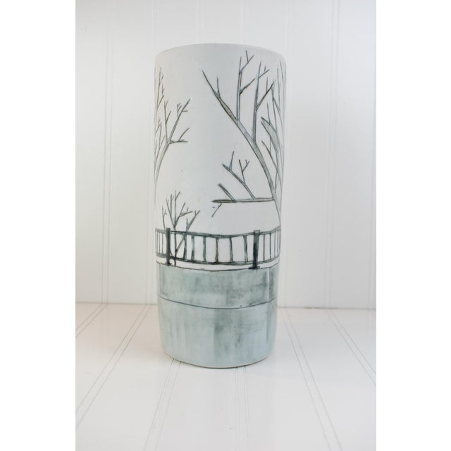 Ceramic Studio Porcelain Oval Vase With Winter Landscape Motif, Signed For Sale - Image 7 of 18