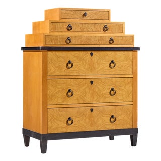 Baker Furniture Biedermeier Style Burlwood Highboy Dresser For Sale