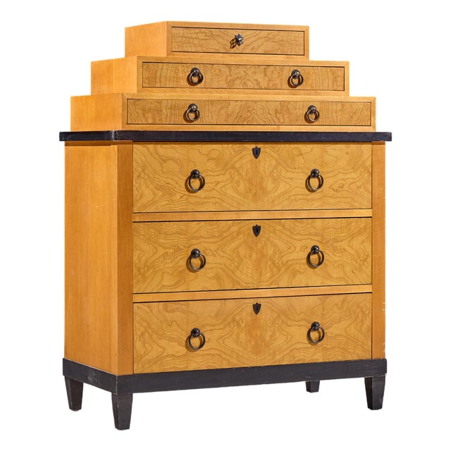 Baker Furniture Biedermeier Style Burlwood Highboy Dresser For Sale