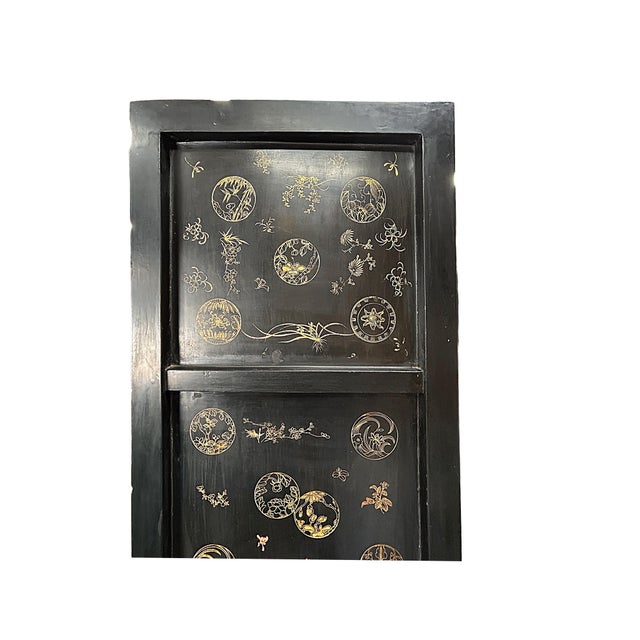 1970s Vintage Chinese Black Golden Scenery Storage Armoire Wardrobe Cabinet For Sale - Image 5 of 9