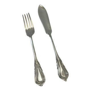 1980s Silver Pair Fish Eaters, Fish Fork & Fish Knife, Lily. For Sale