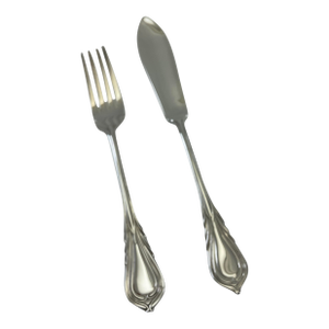 1980s Silver Pair Fish Eaters, Fish Fork & Fish Knife, Lily.