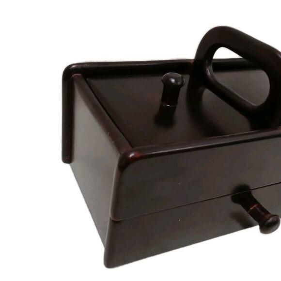 The Bombay Company Wood Sewing Box Jewelry Organizer Desk Drawer Top Handle Vintage For Sale - Image 12 of 16