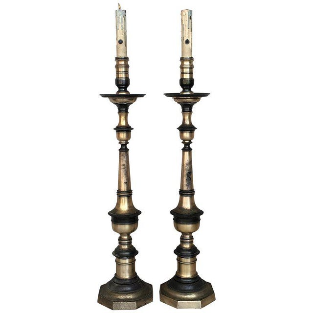 20th Pair of Spanish Renaissance Style Bronze Pricket Floor Lamps, Torchères For Sale - Image 9 of 9