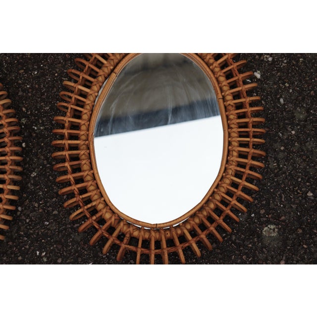 Wood Rattan Mirrors attributed to Franco Albini, Italy, 1950s-1960s, Set of 2 For Sale - Image 7 of 9
