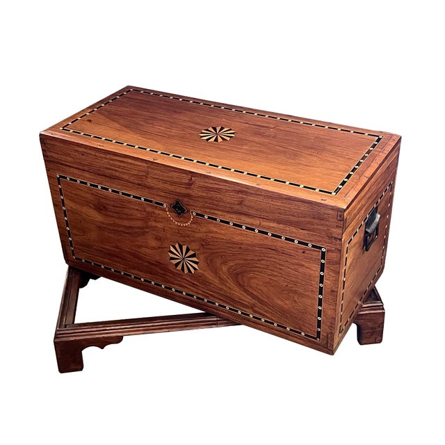Dutch Colonial Inlaid Camphorwood Trunk/Chest on Stand For Sale - Image 4 of 13