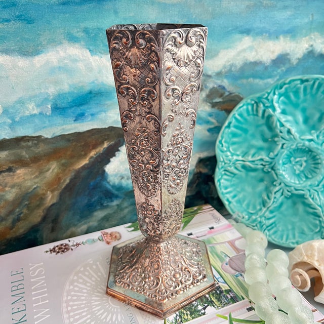 Silver Vintage Repousse Silverplate Flute Vase by Barbour Silver Co. For Sale - Image 8 of 12