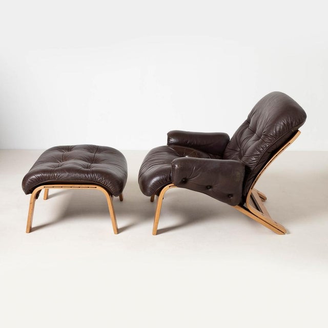 Set of Ry Wing Lounge Chair and Ottoman by Elsa and Nordahl Solheim for Rybo Mobler, Norway, 1970s For Sale - Image 4 of 15