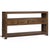 Farmhouse style reclaimed wood console table with four drawers and two open shelving spaces for additional storage and...