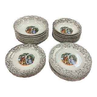 Vintage Chantilly by Sebring Pottery Set - 22k Gold Filigree - 26-Piece For Sale