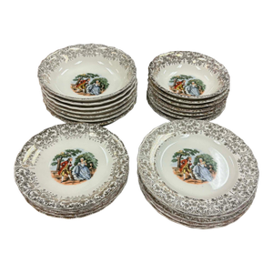 Vintage Chantilly by Sebring Pottery Set - 22k Gold Filigree - 26-Piece