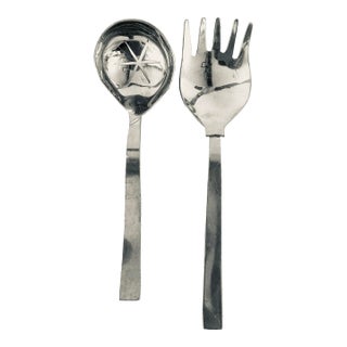 Vintage Modern Signed Pewter by Ken Lundy Utensil Serving Set of 2 For Sale