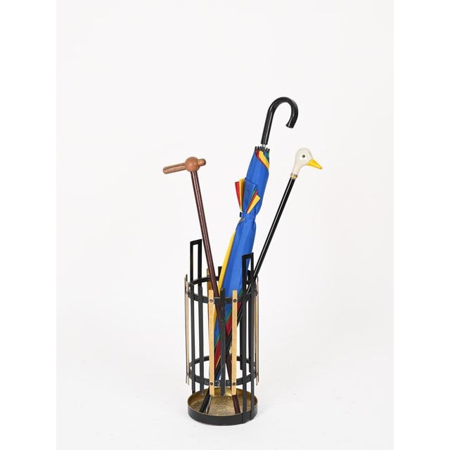 Italian Sculptural Brass and Black Iron Umbrella Stand by Gio Ponti, Italy, 1950s For Sale - Image 3 of 9