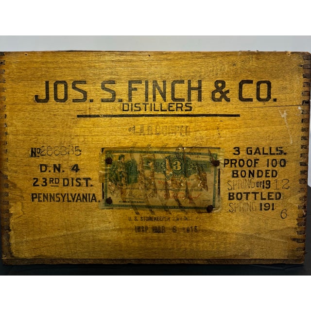 Wood Antique 1916 Golden Wedding Whiskey Crate Jos S Finch Pittsburgh Bottled in Bond Pre-Prohibition For Sale - Image 7 of 12