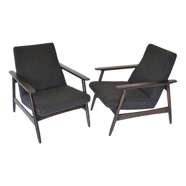 Set of Vintage Dark Brown Oak & Felt Armchairs by Valerija Ema Supermaniene for Vilnius Furniture Factory, 1960s For Sale