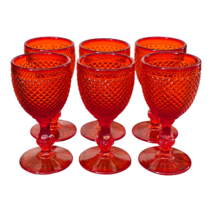 Vintage Orange-Red Water Goblet Glasses Set of 6