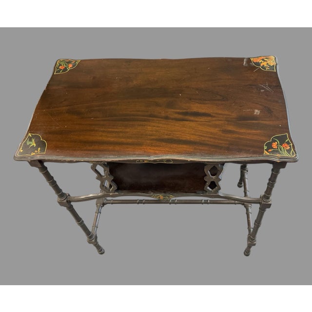 1920s Signed Limbert Arts & Crafts Mission Mahogany Side Library Table Hand Painted For Sale - Image 9 of 12