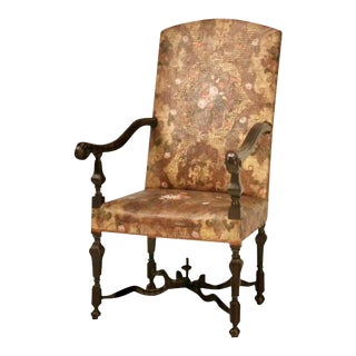 19th Century French Rococo Hand Painted Gilt Leather Chair From the Loire Valley Pink Roses For Sale