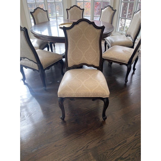 2010s Fairfield Carved Wood & Taupe Velvet Dining Chairs - Set of 8 For Sale - Image 5 of 9