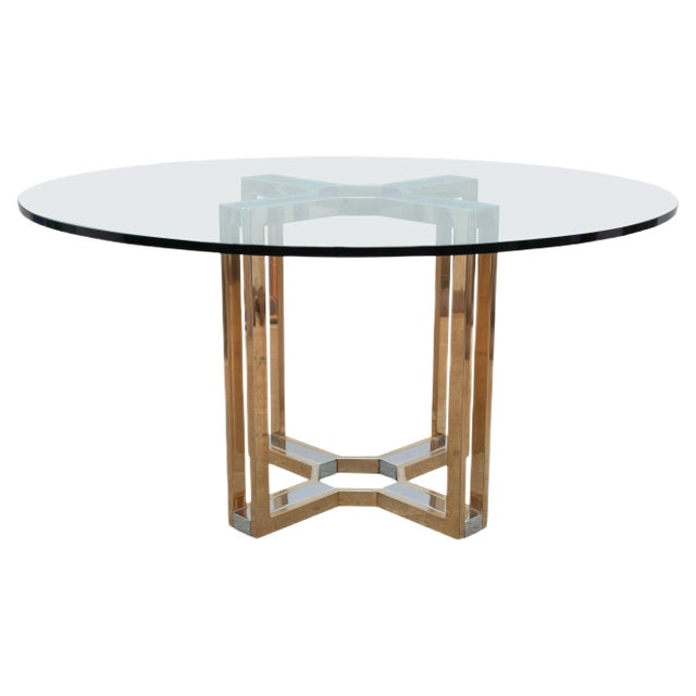 Gold and Chrome Round Glass Top Centre Table from Boulanger, 1970s For Sale