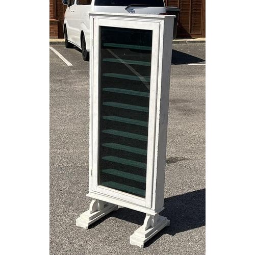 Mid Century Shop Display Cabinet Door opens to reveal many green baized shelves. Strong & solid. Sizes :- 121 cms tall,...