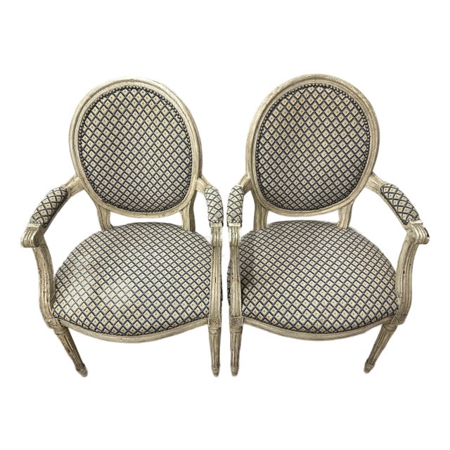 Very Rare! Pair of Louis XVI Period Painted Fauteuils With Hand Needlepoint Upholstery, France Circa 1770 For Sale