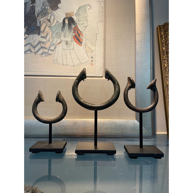 17th Century Antique African Bronze Manilla Mounted Currency Forms- a Set of 3 For Sale - Image 5 of 8