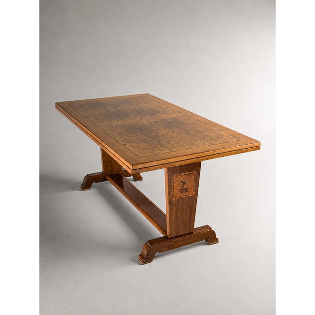 Swedish Grace Mahogany and Birch Burl Marquetry Dining Table, Sweden, 1930s For Sale - Image 9 of 9