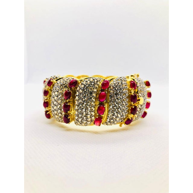 Bochic "Capri" Vintage Natural Ruby & White Topaz Bangle Set In 18K Gold & Silver For Sale In New York - Image 6 of 11