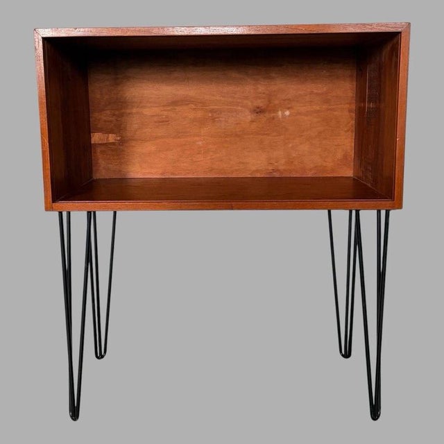 Mid-Century Modern Teak Open Media Cabinet on Hairpin Legs For Sale - Image 4 of 7