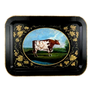 20th Century Hand-Painted English Countryside Art Decorative Metal Tray