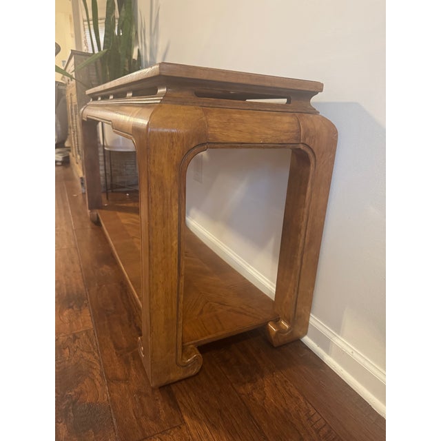 Mid 20th Century Mid 20th Century Chow Leg Ming Style Glass Panel Insert Sofa/Entryway Table Attributed to Schnadig Furniture For Sale - Image 5 of 5