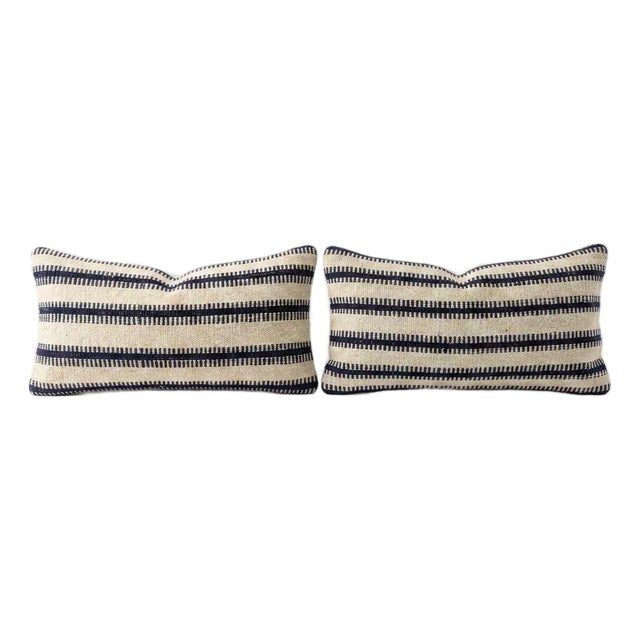 Striped Kilim Lumbar Pillow Cover 9'' X 20'' - Set of Two For Sale