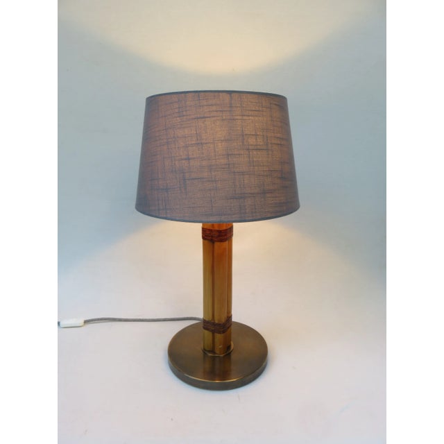 Bergboms Scandinavian Modern Brass, Bamboo, and Linen Table Lamp from Bergboms, 1960s For Sale - Image 4 of 18