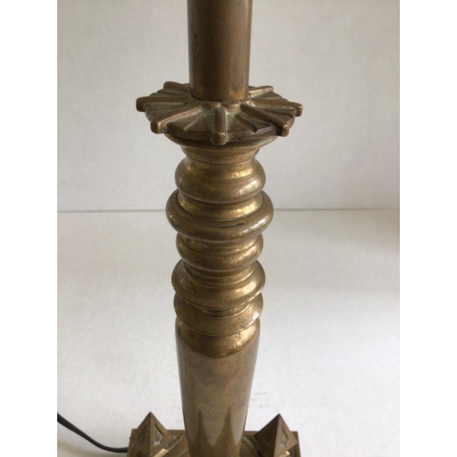 1930s 1930s Brass Candlestick Table Lamp With Spikes and Ball Feet at Base For Sale - Image 5 of 10