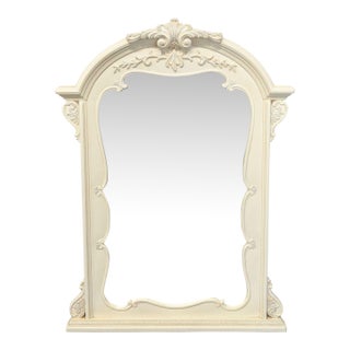 Carved and Arched Mirror in White Finish For Sale