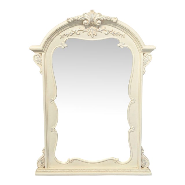 Carved and Arched Mirror in White Finish For Sale