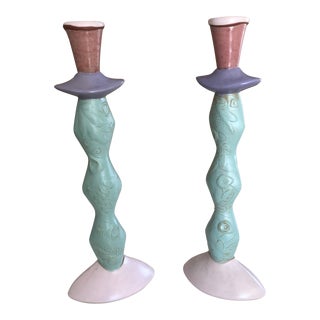 1990s Butter + Toast Ceramics Candlesticks - a Pair For Sale