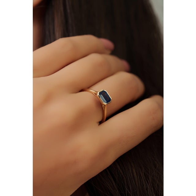 Not Yet Made - Made To Order Bezel Set 1.07ct Octagon Blue Sapphire Solitaire Ring Size 5 in 14k Yellow Gold For Sale - Image 5 of 15
