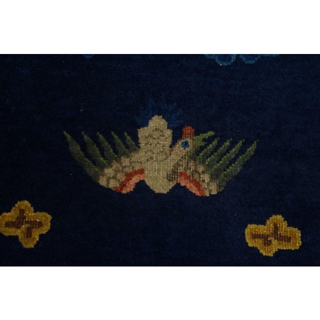 Chinese 1920s Blue Navy Animal Antique Chinese Peking Rug 3'2" X 11'8" Hand Knotted Wool Carpet For Sale - Image 3 of 5
