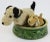 Two Steiff Dogs with Dog Bowl. Diameter of Dog Bowl: 7"D Height of Large Dog: 6 1/2"H Height of Small Dog: 4 1/2"H