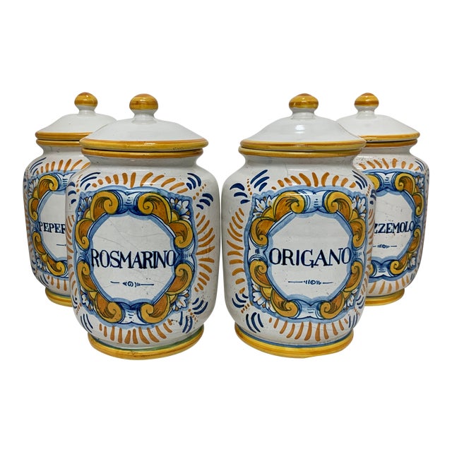 Antique Italian Faience Spice Jars With Lids Set of 4 Chairish