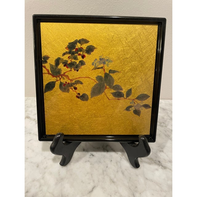 1980s Vintage Lacquer Japanese Square Plates- Set of 5 For Sale - Image 5 of 11