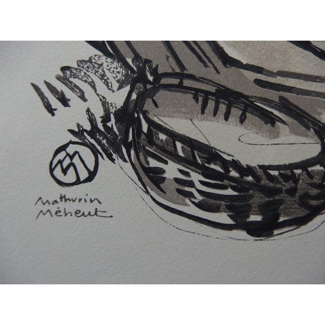 Modern Mathurin Meheut, Boats Under Construction in Armor, 1930s, Original Woodcut For Sale - Image 3 of 6