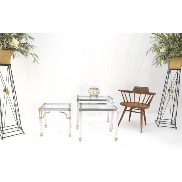 Set of 3 Chrome & Brass Glass Tops End Nesting Side Lamp Tables MINT For Sale - Image 14 of 15