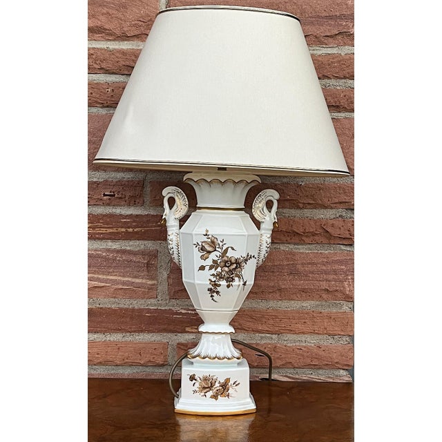Swan Neck Porcelain Table Lamp with Fabric Shade from Gerold Tettau, 1950s For Sale - Image 6 of 11
