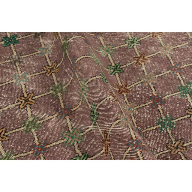 Textile Vintage Turkish Rug, Brown and Purple With Diamond Geometric Pattern – Rug & Kilim For Sale - Image 7 of 8