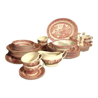 40 Piece Willow Rosa Transferware Dinnerware Set by Churchill and Royal Wessex, Late 20th Century For Sale