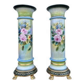 32" Italian Capodimonte Porcelain Columns or Pedestals- A Pair For Sale