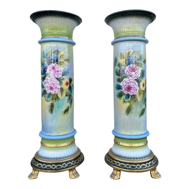 32" Italian Capodimonte Porcelain Columns or Pedestals- A Pair For Sale
